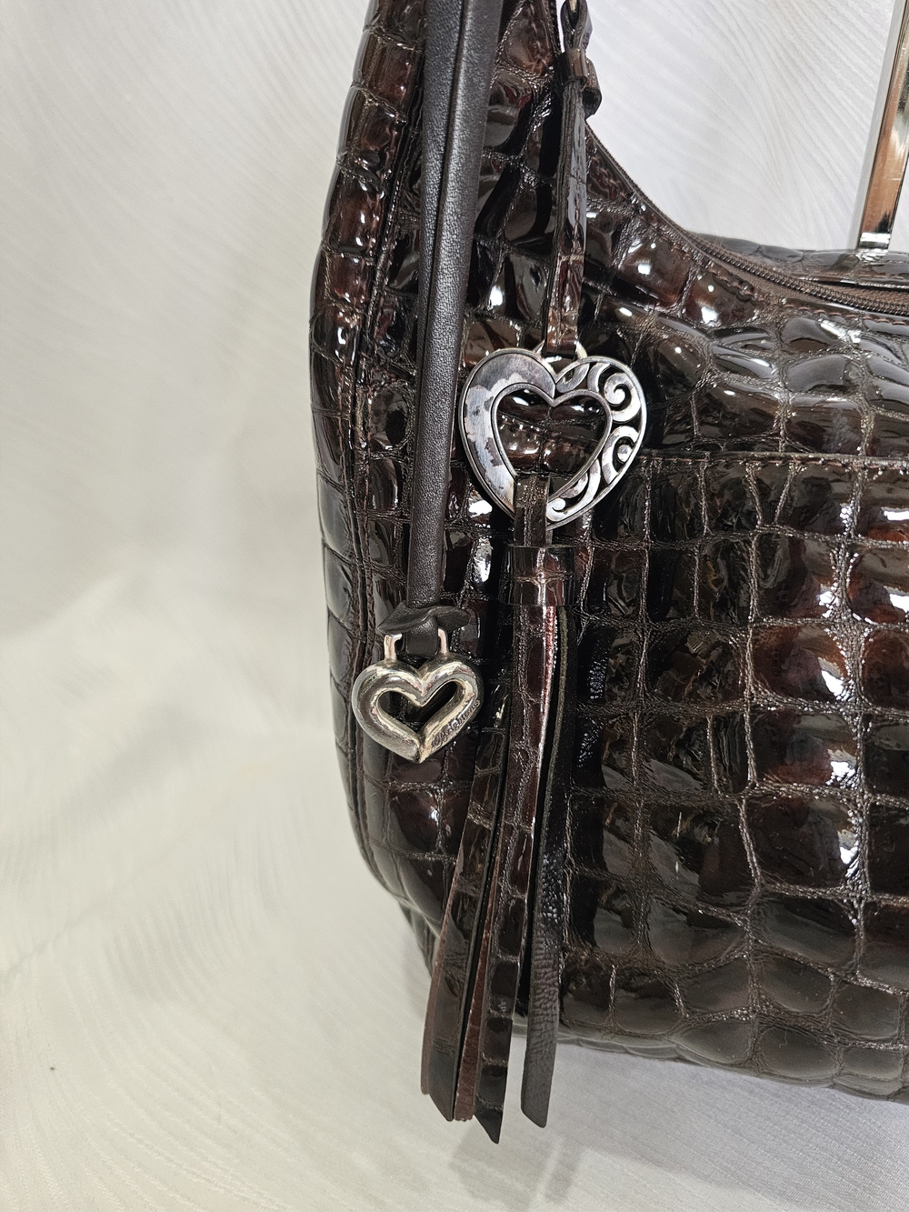 The Brighton Barbados Espresso Croc-Embossed Patent Leather Hobo Bag - Picture 2 of 11